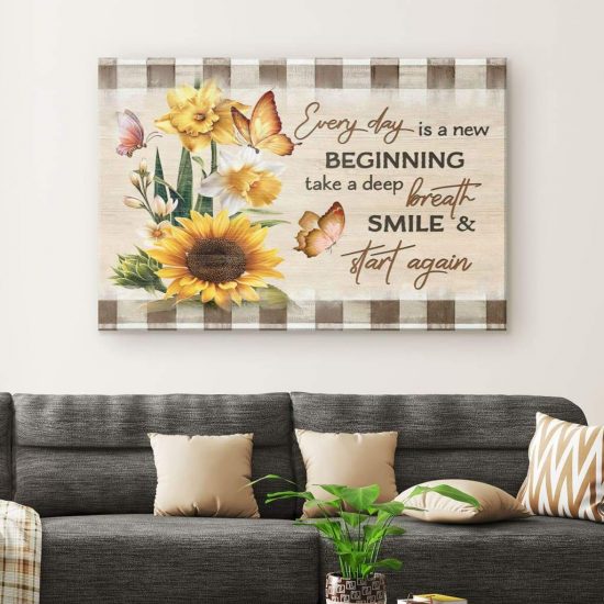 Every Day Is A New Beginning Butterfly Sunflowers Wall Art Canvas 1