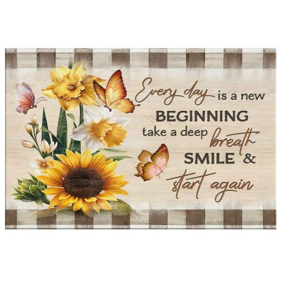 Every Day Is A New Beginning Butterfly Sunflowers Wall Art Canvas 2