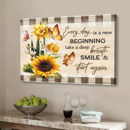 Every Day Is A New Beginning Butterfly Sunflowers Wall Art Canvas