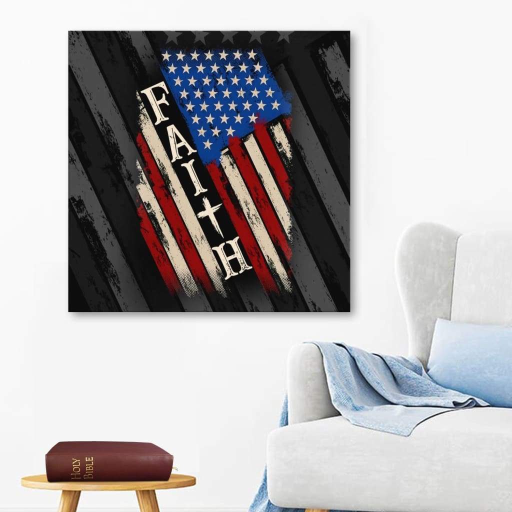 Faith American Flag Christian Wall Art Canvas Print