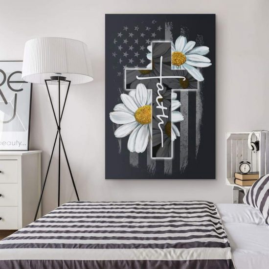Faith Cross Daisy Canvas Wall Art 1 Faith Cross Daisy Canvas Wall Art 1
