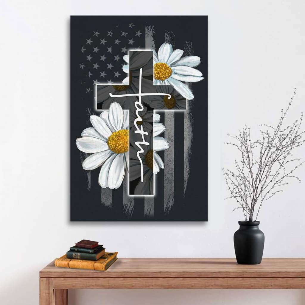 Faith-Cross-Daisy-Canvas-Wall-Art Faith Cross Daisy Canvas Wall Art