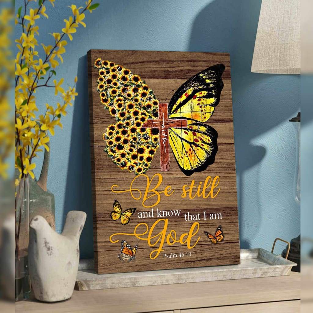 Faith-Cross-Sunflower-Butterfly-Be-Still-Psalm-4610-Wall-Art-Canvas Faith Cross Sunflower Butterfly Be Still Psalm 46:10 Wall Art Canvas