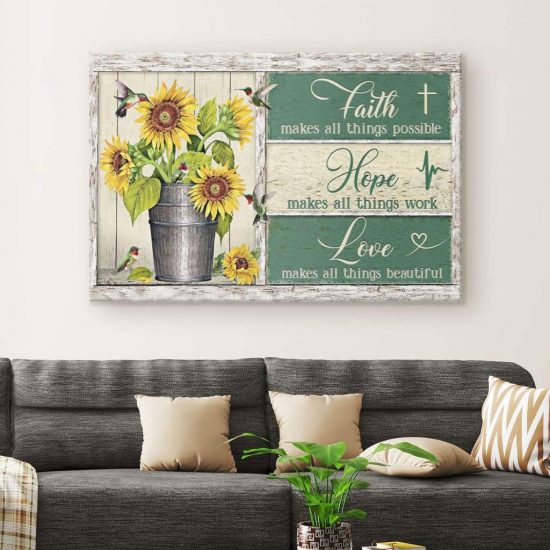 Faith Hope Love Sunflower Canvas Wall Art 1