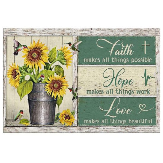 Faith Hope Love Sunflower Canvas Wall Art 2