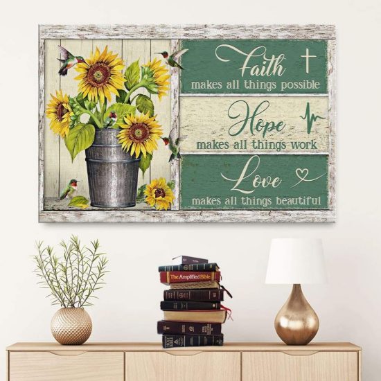 Faith Hope Love Sunflower Canvas Wall Art