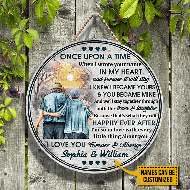 Family Old Couple Husband Wife Once Upon A Time Custom Wood Circle Sign