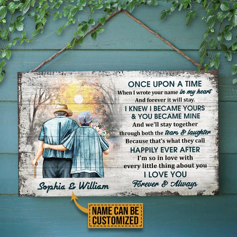 Family Old Couple Husband Wife Once Upon A Time Custom Wood Rectangle Sign
