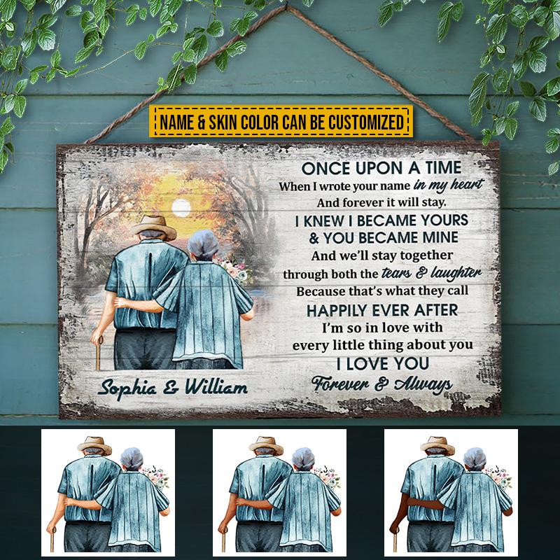 Family Old Couple Husband Wife Once Upon A Time Skin Custom Wood Rectangle Sign