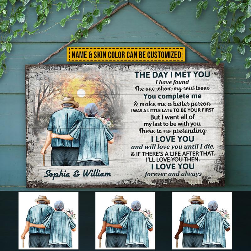 Family Old Couple Husband Wife The Day I Met Skin Custom Wood Rectangle Sign