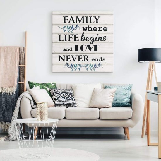 Family Where Life Begins And Love Never Ends Christian Wall Art Canvas 1