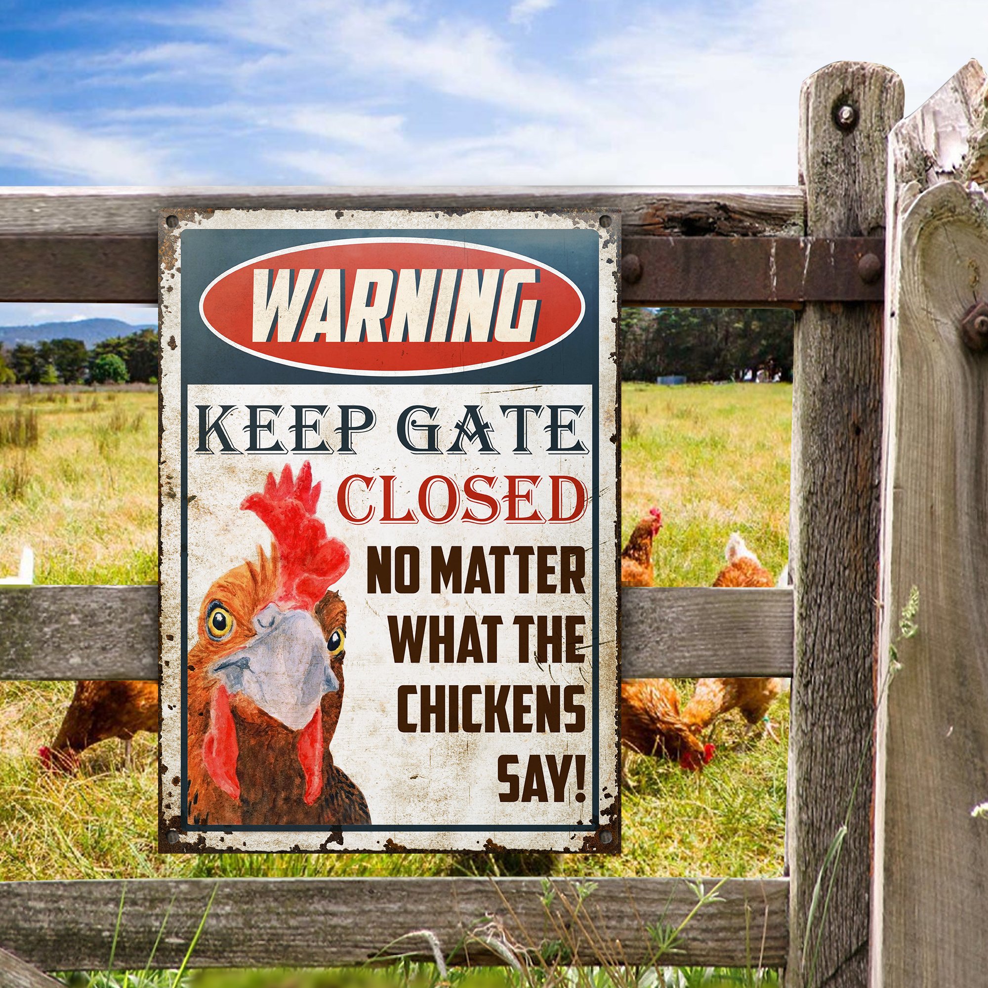 Farm Chicken Keep Gate Closed Customized Classic Metal Signs