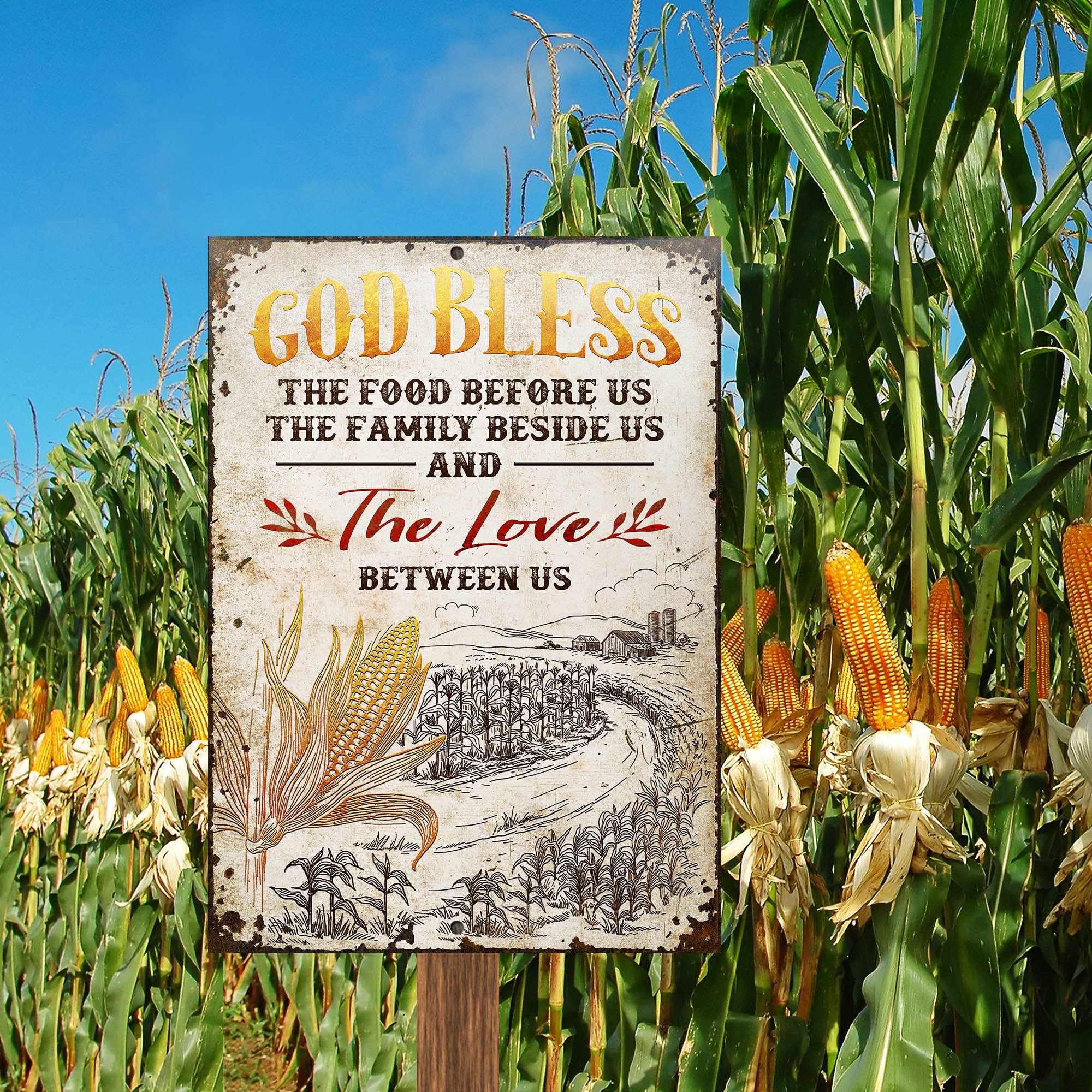 Farm Corn God Bless Customized Classic Metal Signs