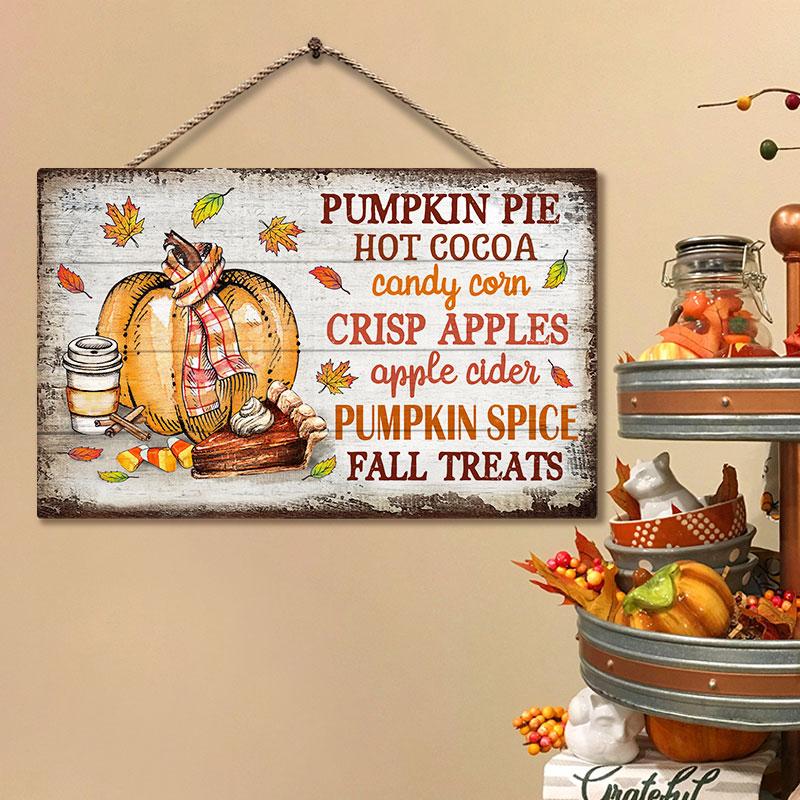 Farm Fall Treats Pumpkin Pie Hot Cocoa Custom Wood Rectangle Sign