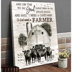 Farm Farmhouse Angus Cow Canvas So God Made A Farmer Wall Art Decor 1