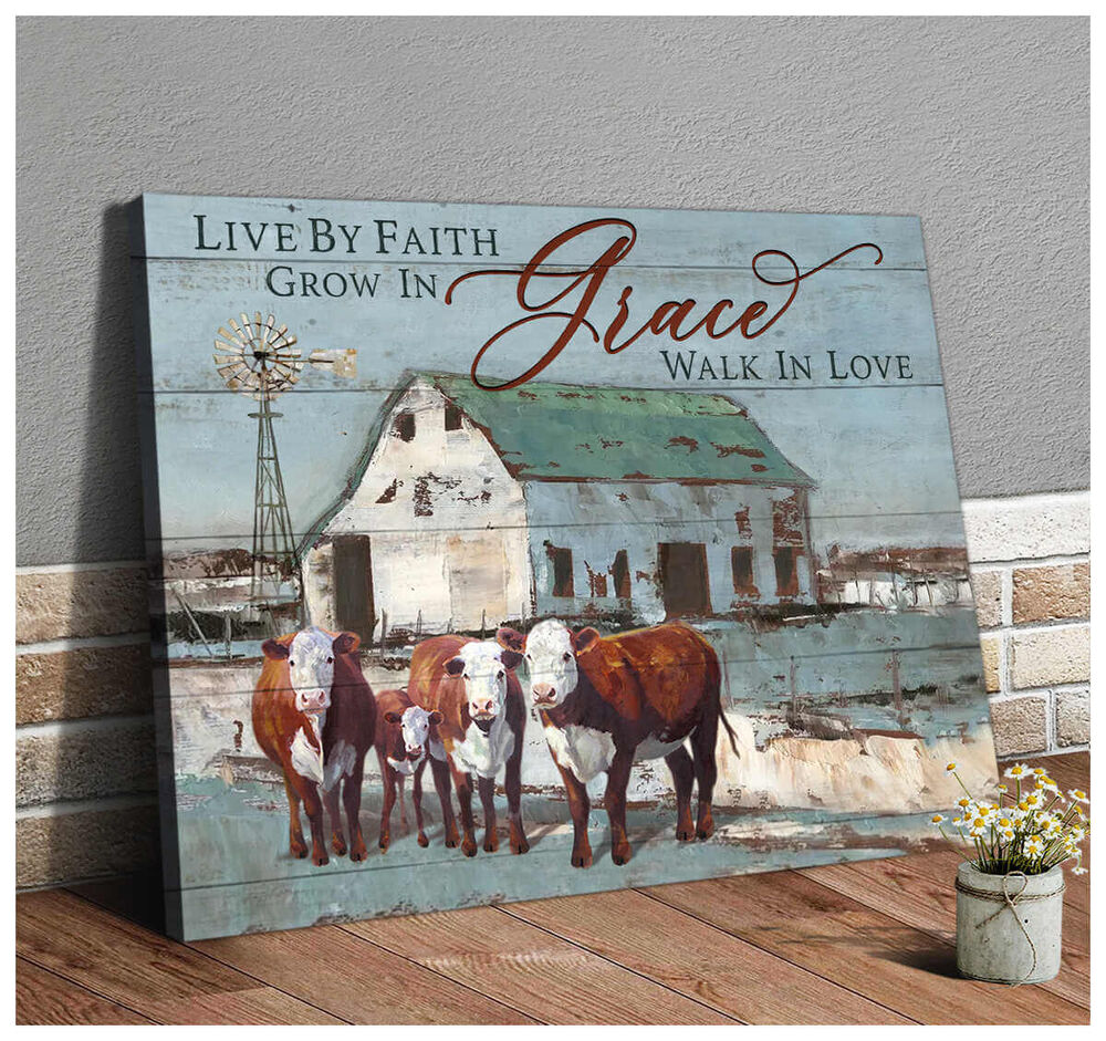 Farm-Farmhouse-Hereford-Cows-Canvas-Live-By-Faith-Wall-Art-Decor-1 Farm Farmhouse Hereford Cows Canvas Live By Faith Wall Art Decor 1