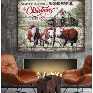 Farm Farmhouse Hereford Cows Christmas Simply Having A Wonderful Christmas Time Canvas Prints Wall Art Decor