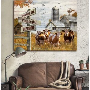 Farm Farmhouse Hereford Cows Thankful Grateful Blessed Canvas Prints Wall Art Decor 2