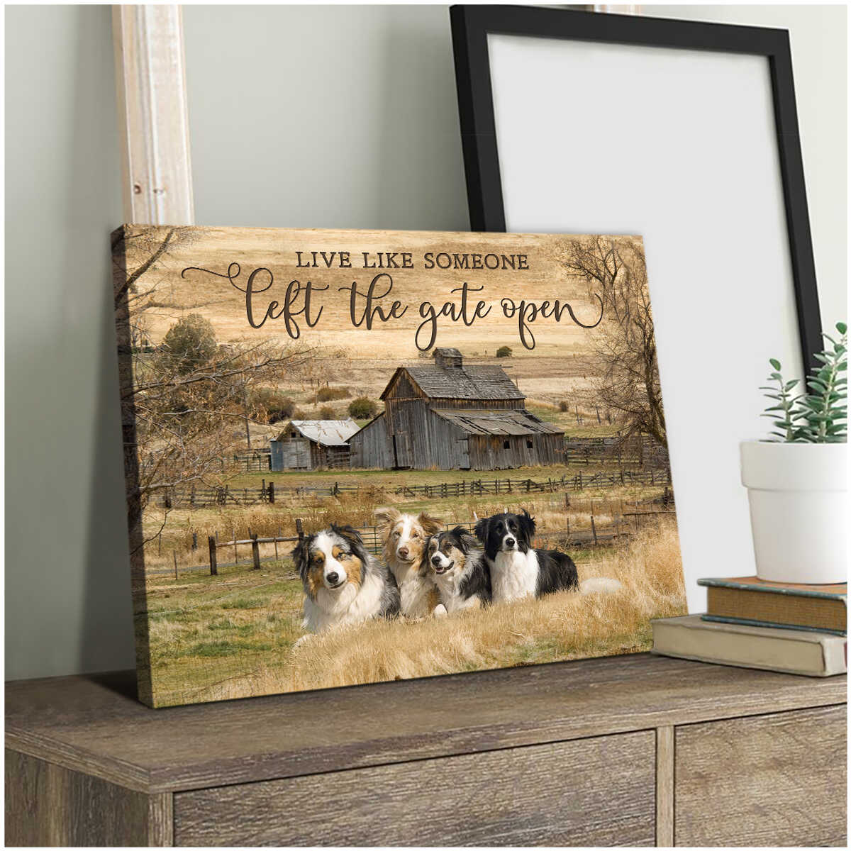 Farm Farmhouse Live Like Someone Left The Gate Open Aussies And Border Collies Canvas Prints Wall Art Decor