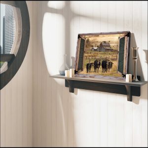 Farm Farmhouse Window Barn With Angus Cow Canvas Prints Wall Art Decor 2