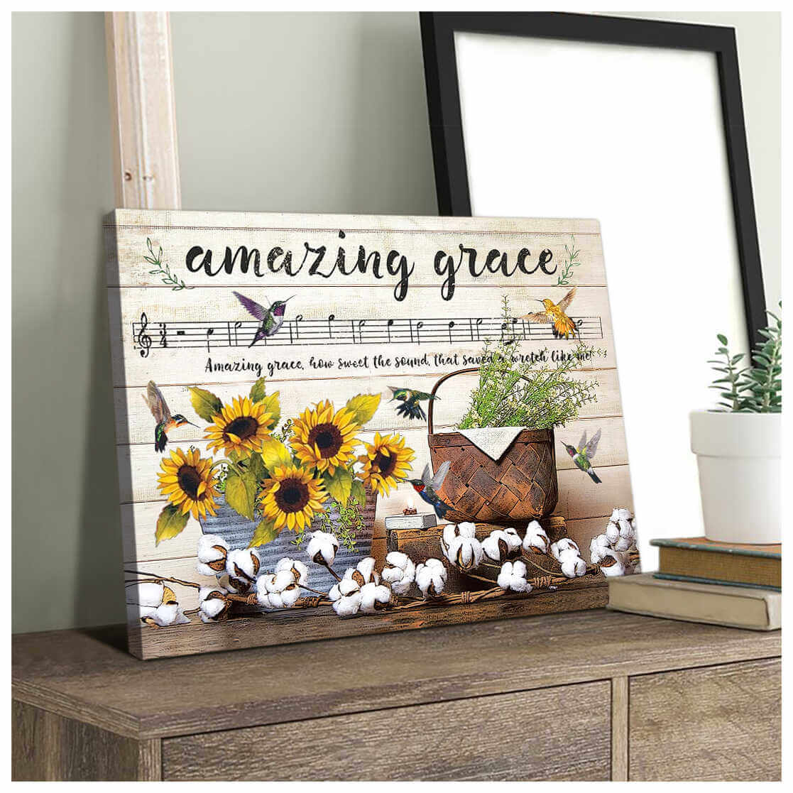 Farmhouse Hummingbirds Canvas Amazing Grace Wall Art Decor