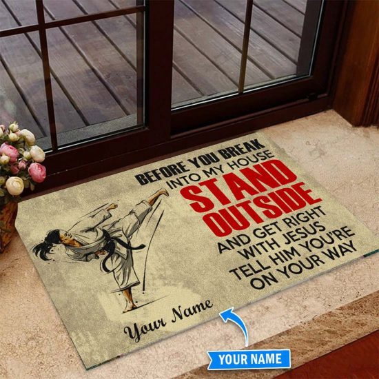 Female Karate Stand Oustside Personalized Custom Name Doormat Welcome Mat