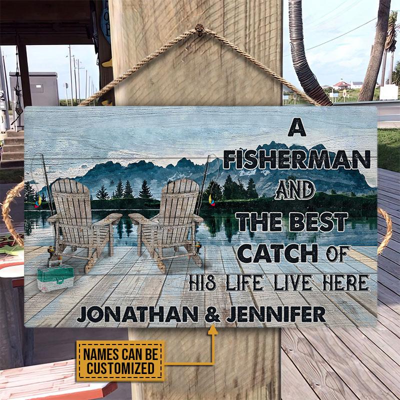Fishing Lake House A Fisherman Live Here Custom Wood Rectangle Sign