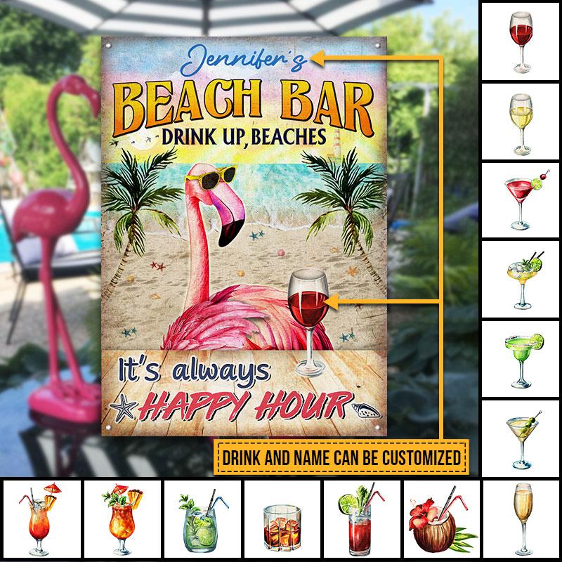 Flamingo Beach Bar Drink Up Custom Classic Metal Signs