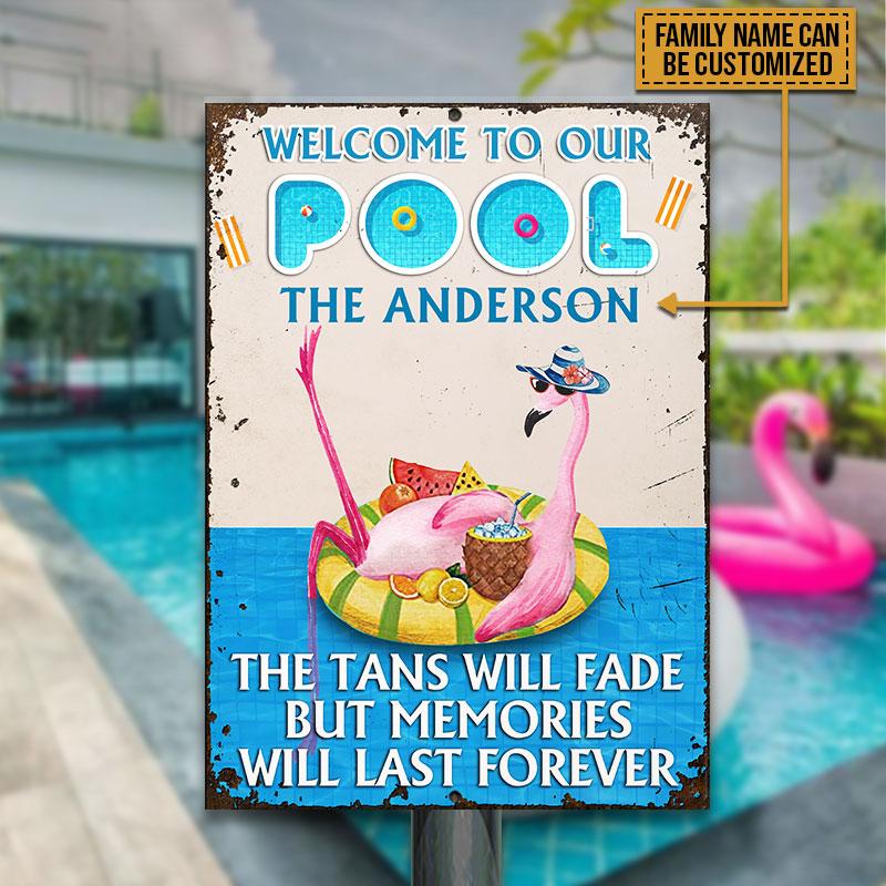 Flamingo Swimming Pool Tan Will Fade Custom Classic Metal Sign