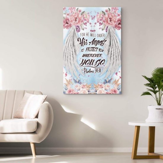 For He Will Order His Angels To Protect You Psalm 9111 Bible Verse Wall Art Canvas 1