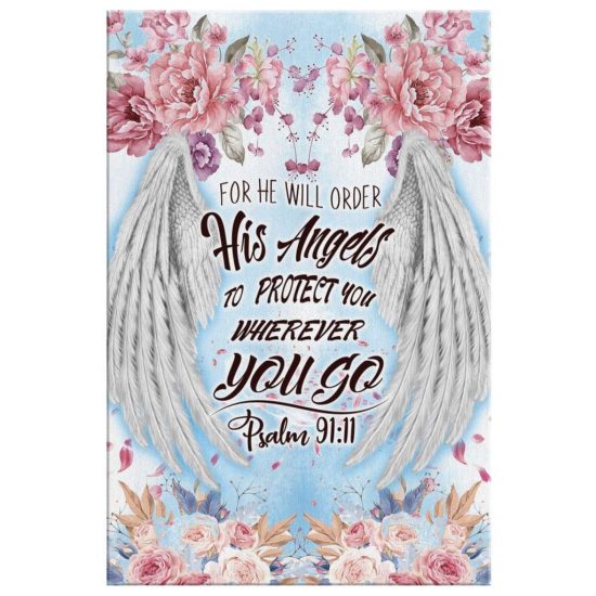 For He Will Order His Angels To Protect You Psalm 9111 Bible Verse Wall Art Canvas 2