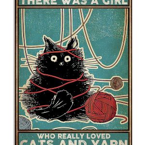 Funny Black Cat And Yarn Canvas Once Upon A Time There Was A Girl Who Really Loved Cats And Yarn Canvas