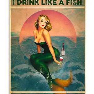 Girl And Wine Canvas Of Course I Drink Like A Fish I'm A Mermaid Canvas Prints Wall Art Decor