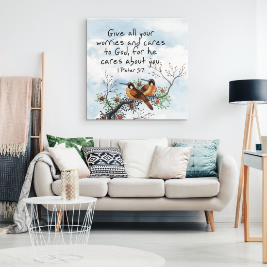 For He Cares About You 1 Peter 5:7 Canvas Wall Art