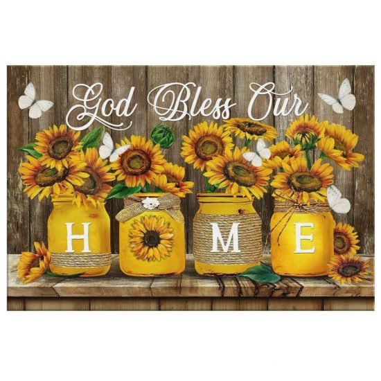 God Bless Our Home Butterfly Sunflowers Christian Wall Art Canvas 2