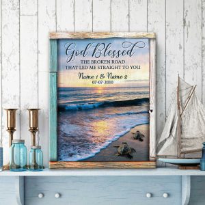 God Blessed The Broken Road Beach And Turtle Custom Name And Date Personalized Custom Canvas Prints Wall Art Decor 1 God Blessed The Broken Road Beach And Turtle Custom Name And Date Personalized Custom Canvas Prints Wall Art Decor 1