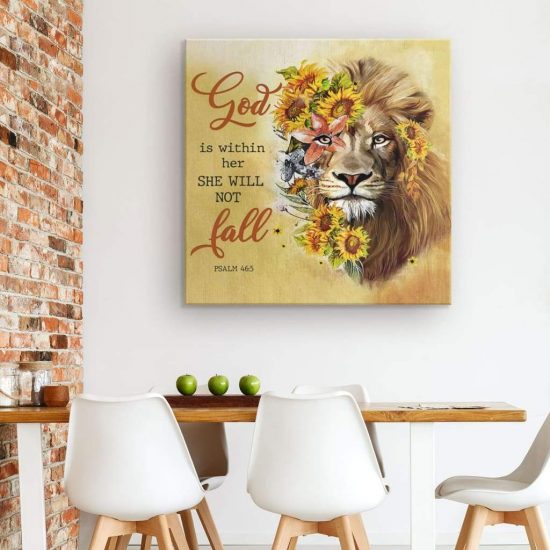 God Is Within Her She Will Not Fall Psalm 465 Sunflower Lion Wall Art Canvas 1