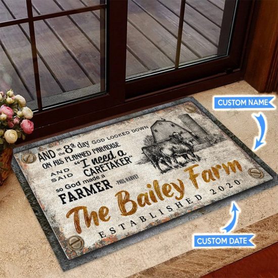 God Made A Farmercattle Personalized Custom Name Doormat Welcome Mat