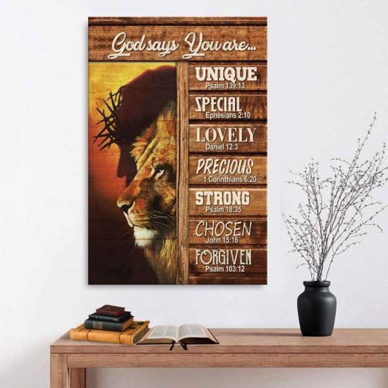 God Says You Are Bible Verse Canvas Print - Jesus Lion Wall Art Canvas