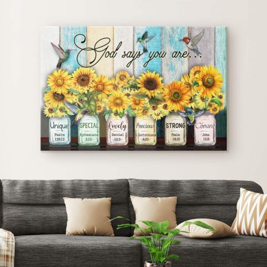 God Says You Are Hummingbird Sunflower Christian Wall Art Canvas 1