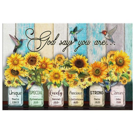 God Says You Are Hummingbird Sunflower Christian Wall Art Canvas 2