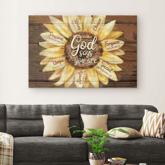 God Says You Are Sunflower Canvas Wall Art 1
