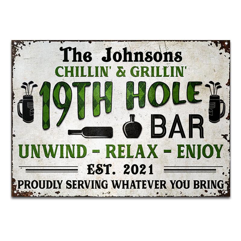 Golf 19th Hole Bar Proudly Serving Whatever You Bring Custom Classic Metal Signs