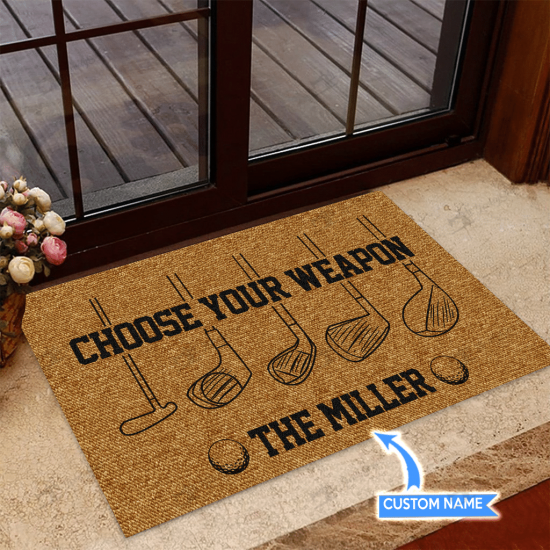 Golf Choose Your Weapon Personalized Custom Name Doormat Welcome Mat