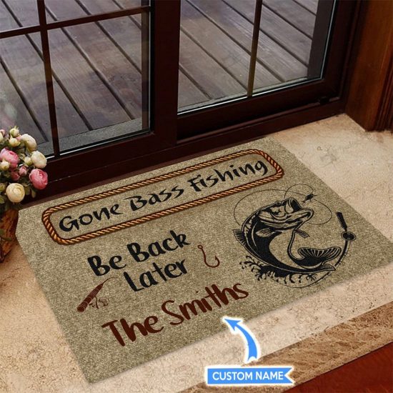 Gone Bass Fishing Personalized Custom Name Doormat Welcome Mat
