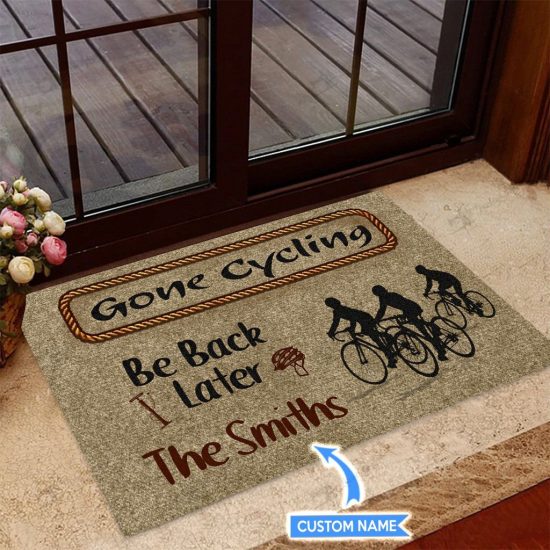 Gone Cycling Personalized Custom Name Doormat Welcome Mat