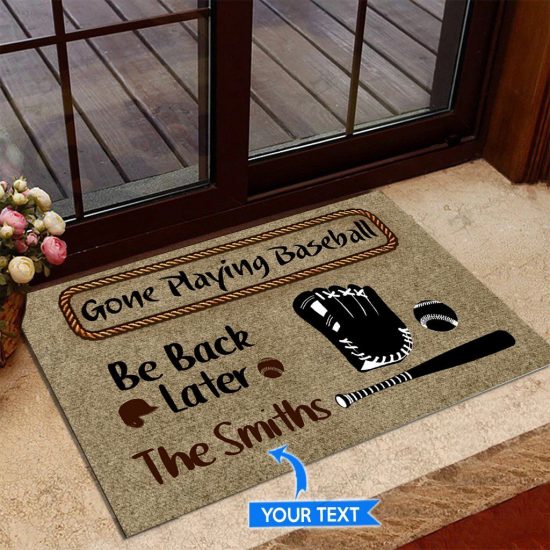 Gone Playing Baseball Personalized Custom Name Doormat Welcome Mat