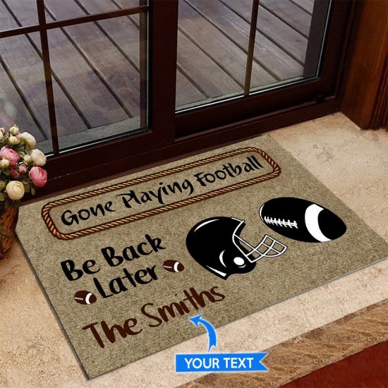 Gone Playing Football Personalized Custom Name Doormat Welcome Mat