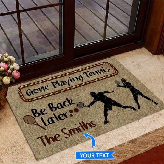 Gone Playing Tennis Personalized Custom Name Doormat Welcome Mat