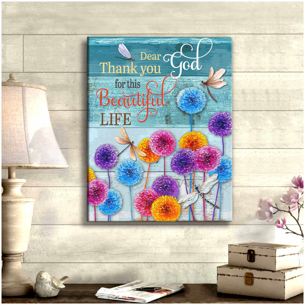 Gorgeous Dragonfly Canvas Dear God Wall Art Decor